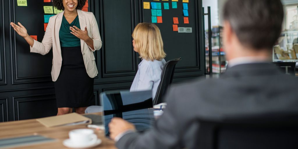 entrepreneur presenting marketing strategy in startup office