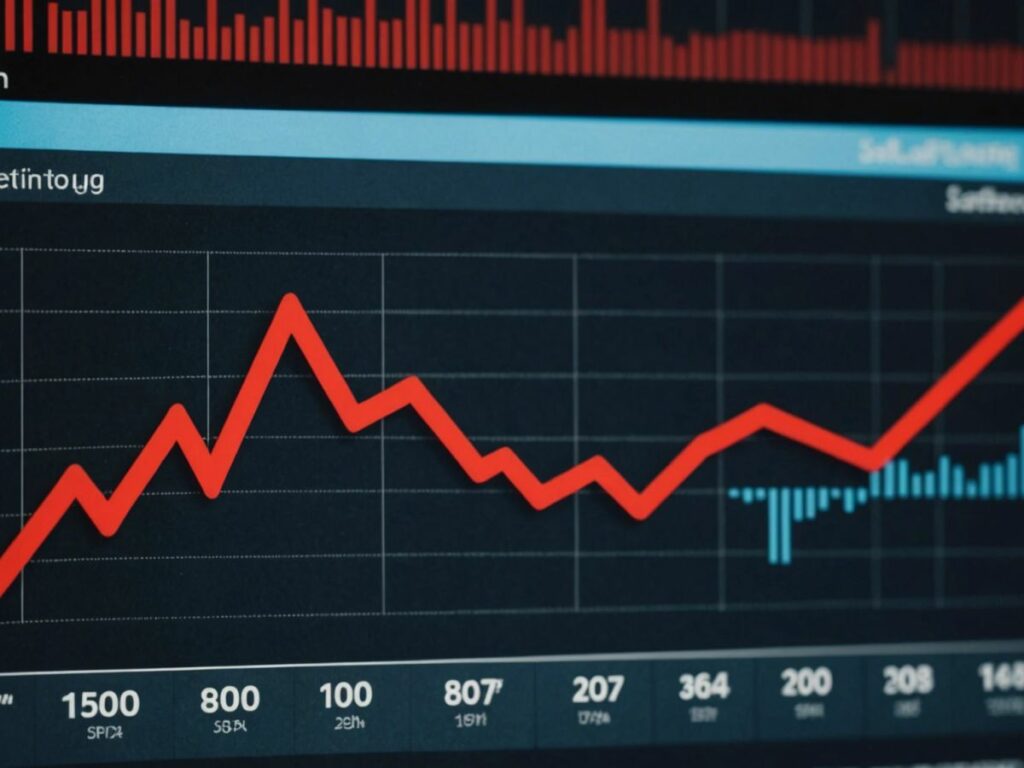 Graph showing stock market decline with Salesforce logo, indicating a significant drop in stock prices.