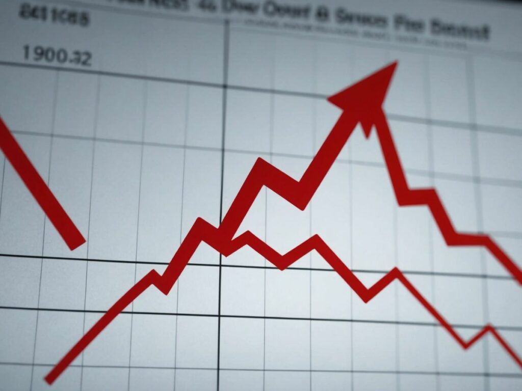 Line graph depicting Dow Jones dropping over 100 points in June's first trading session due to economic concerns.