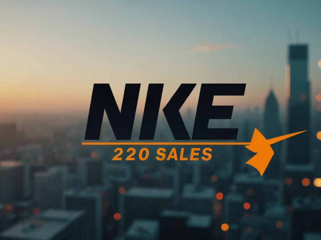 Nike logo and downward arrow indicating 2025 sales forecast