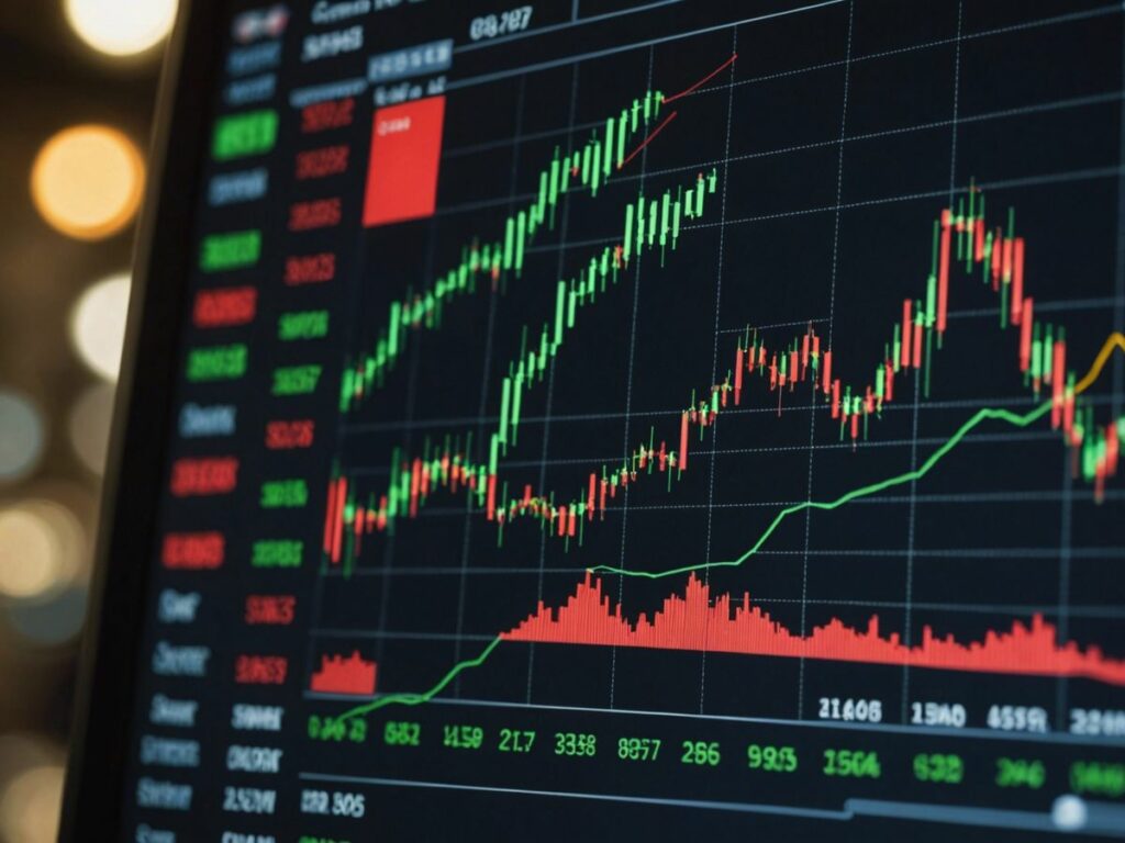 Graph depicting stock market highs with inflation data and Fed decisions icons.