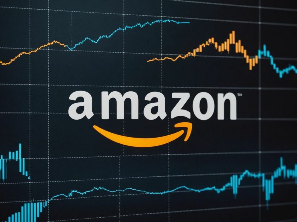 Amazon logo, stock market graph, $2 trillion milestone