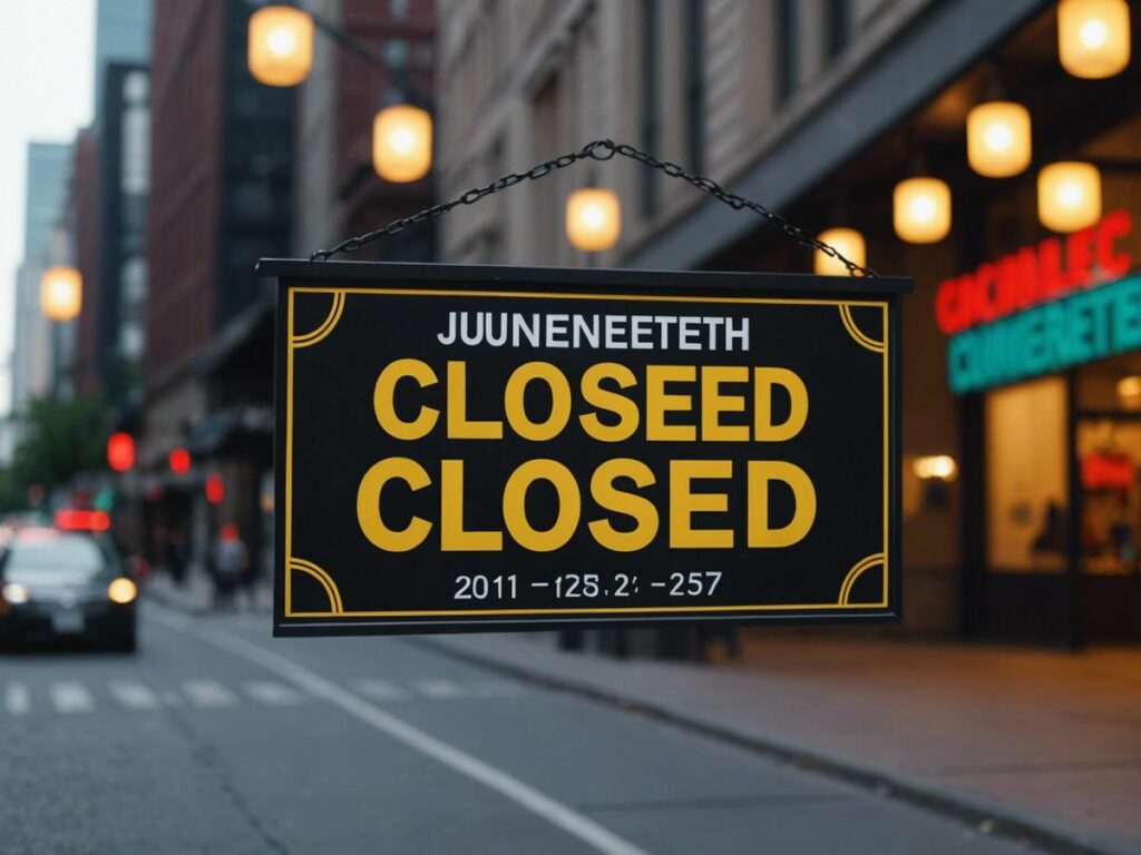 Stock market closed sign for Juneteenth holiday