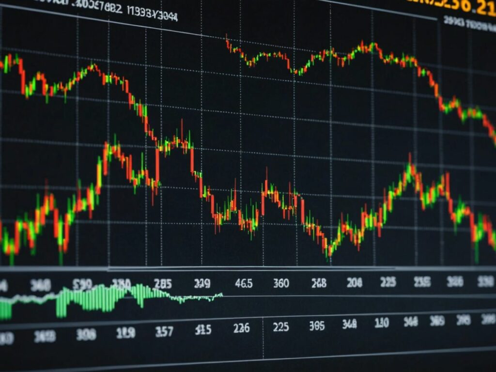 Stock market chart showing a dip, with Federal Reserve and inflation data icons.