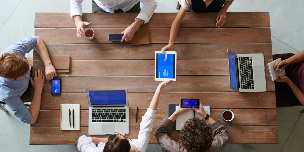 startup team discussing technology services in a modern office