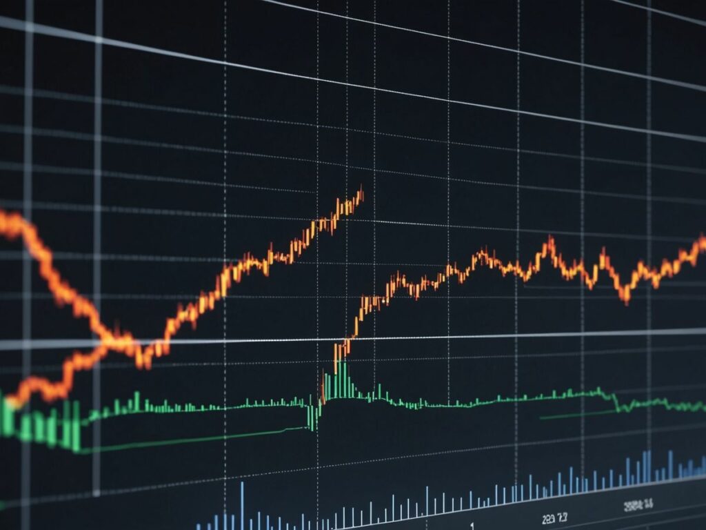 Stock market graph with political symbols and rising trend line
