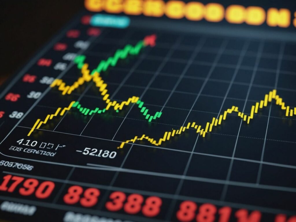 Graph showing stock market highs and warning sign