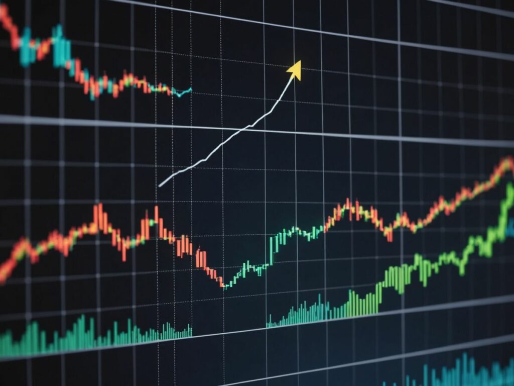 Stock market graph showing upward trend with Tesla logo