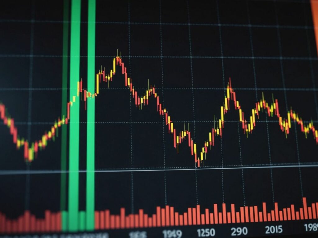 Stock market graph with upward trend line