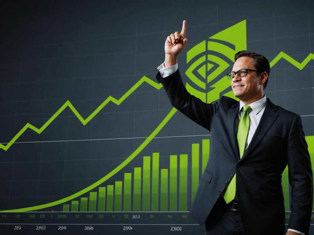 Nvidia logo with upward graph and strategist
