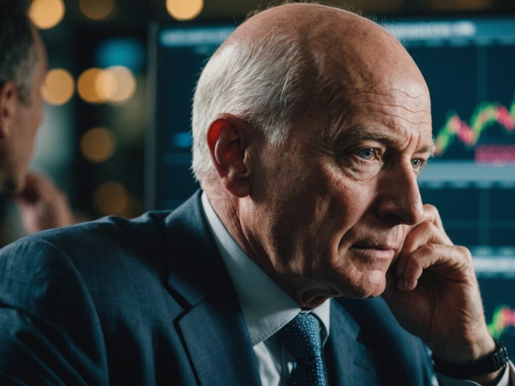 Graph with downward trend, worried investors, Mark Mobius.