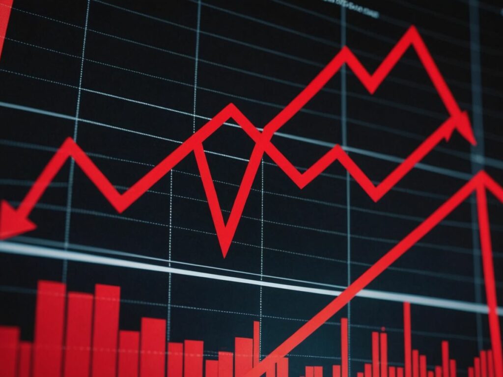 Stock market graph with red arrows indicating decline