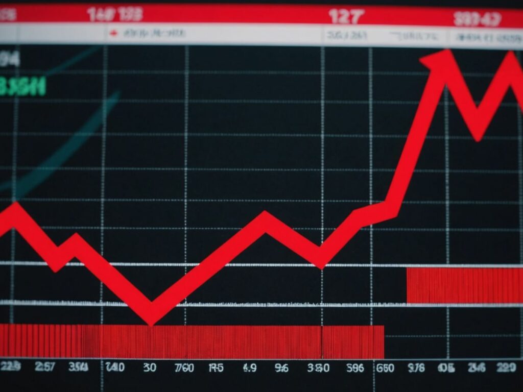 Japan stock market decline graph with red arrow