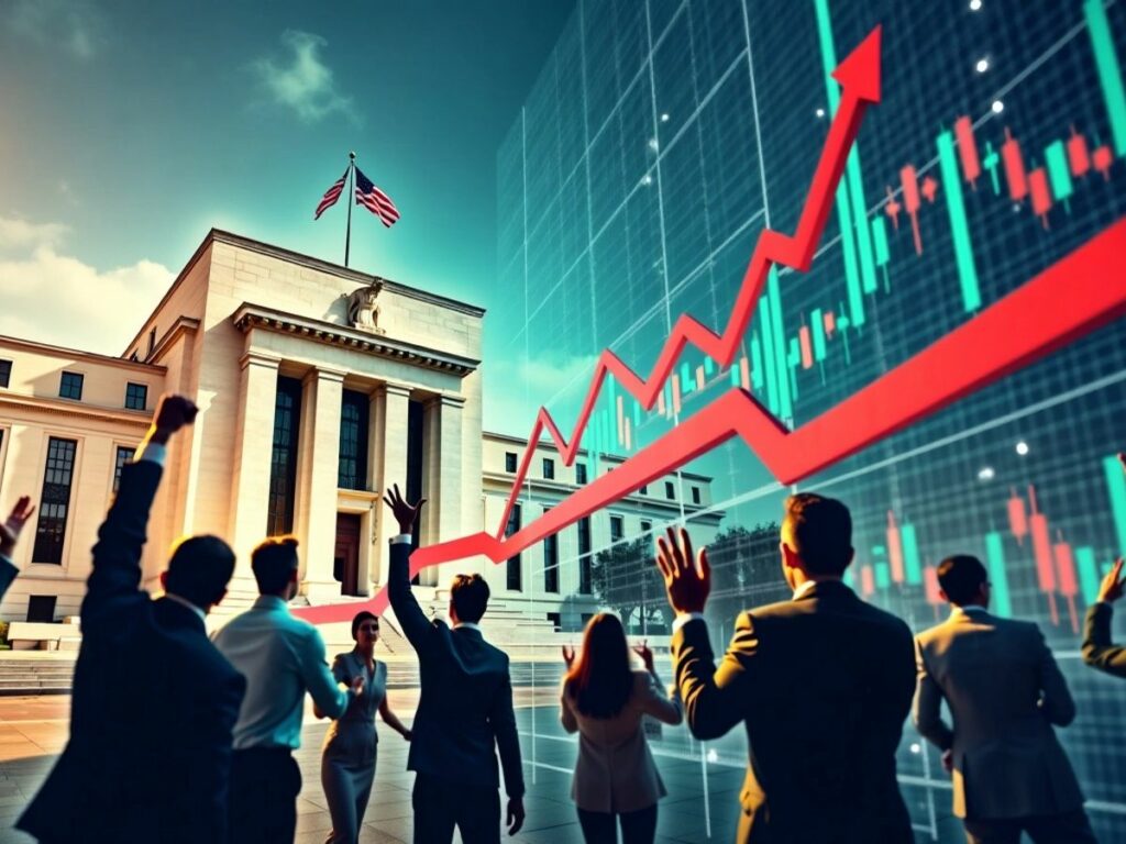 Stock market surge with Federal Reserve building