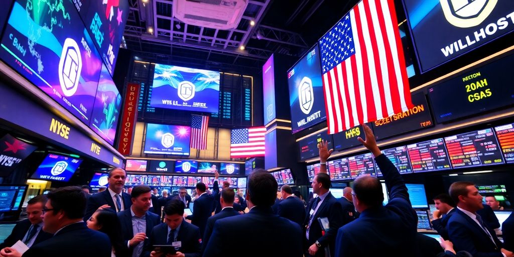 Traders celebrate a stock market surge with vibrant energy.